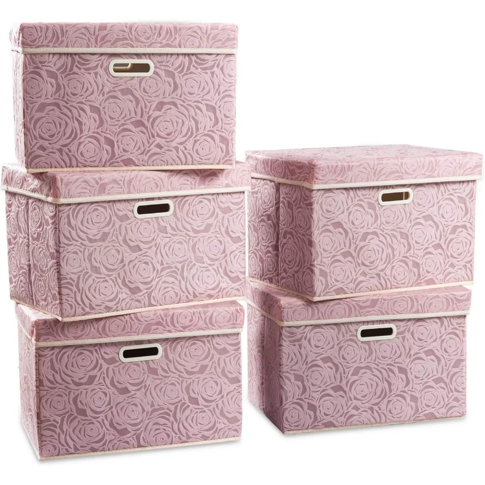 

Foldable Storage Boxes with Lids [5-Pack], Decorative Storage Bin Cubes Organizer Containers Baskets for Bedroom Closet Nursery