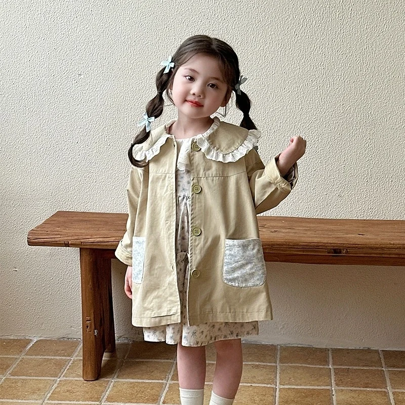 

Girl's Trench Coat 2026 Spring New Fashionable British-style Mid-length Top Baby Girl Spring/Autumn Outerwear