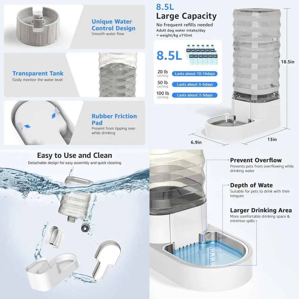 

Гравитационный диспенсер для воды для собак и кошек, 8,5 л, автоматическая миска для воды для собак из нержавеющей стали, 100% без BPA, самонаполняющаяся большая емкость