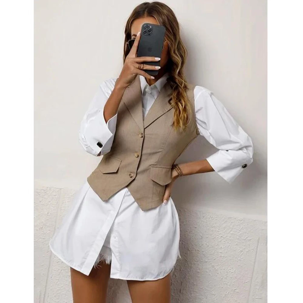 Chaleco de traje delgado de un solo pecho para mujer, chaqueta sin mangas con solapa puntiaguda, chaleco de oficina Formal de negocios, moda