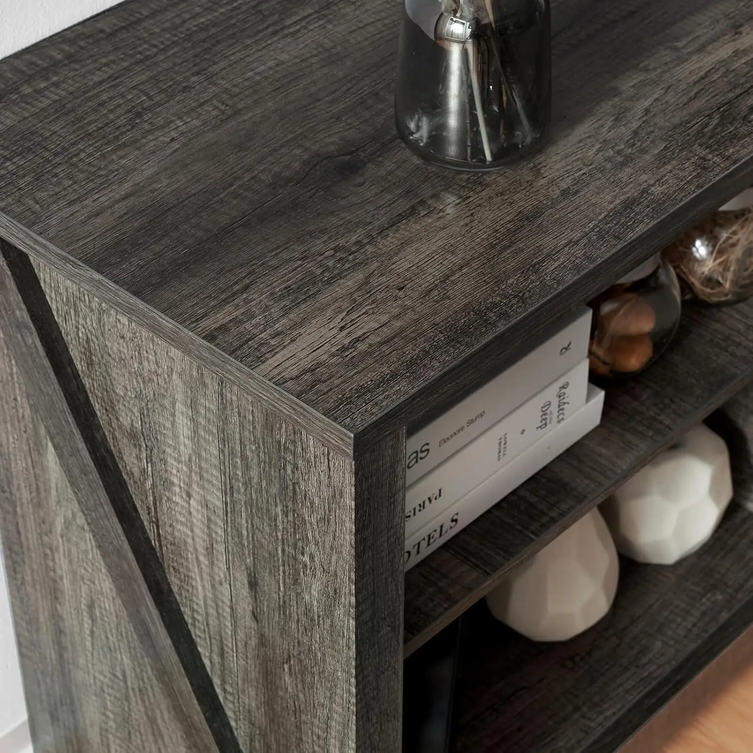 Lareira TV Stand com madeira textura, Entertainment Center, lareira elétrica, 23 polegadas