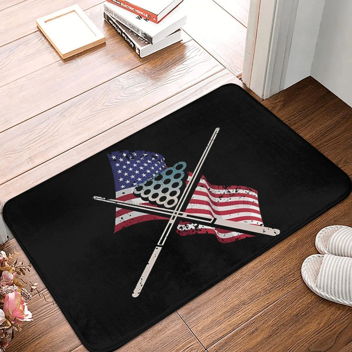 Billiards Cue Sport Pool Snooker Games Anti-Slip Doormat Bath Mat Usa Flag Floor Carpet Welcome Rug Bedroom Decorative