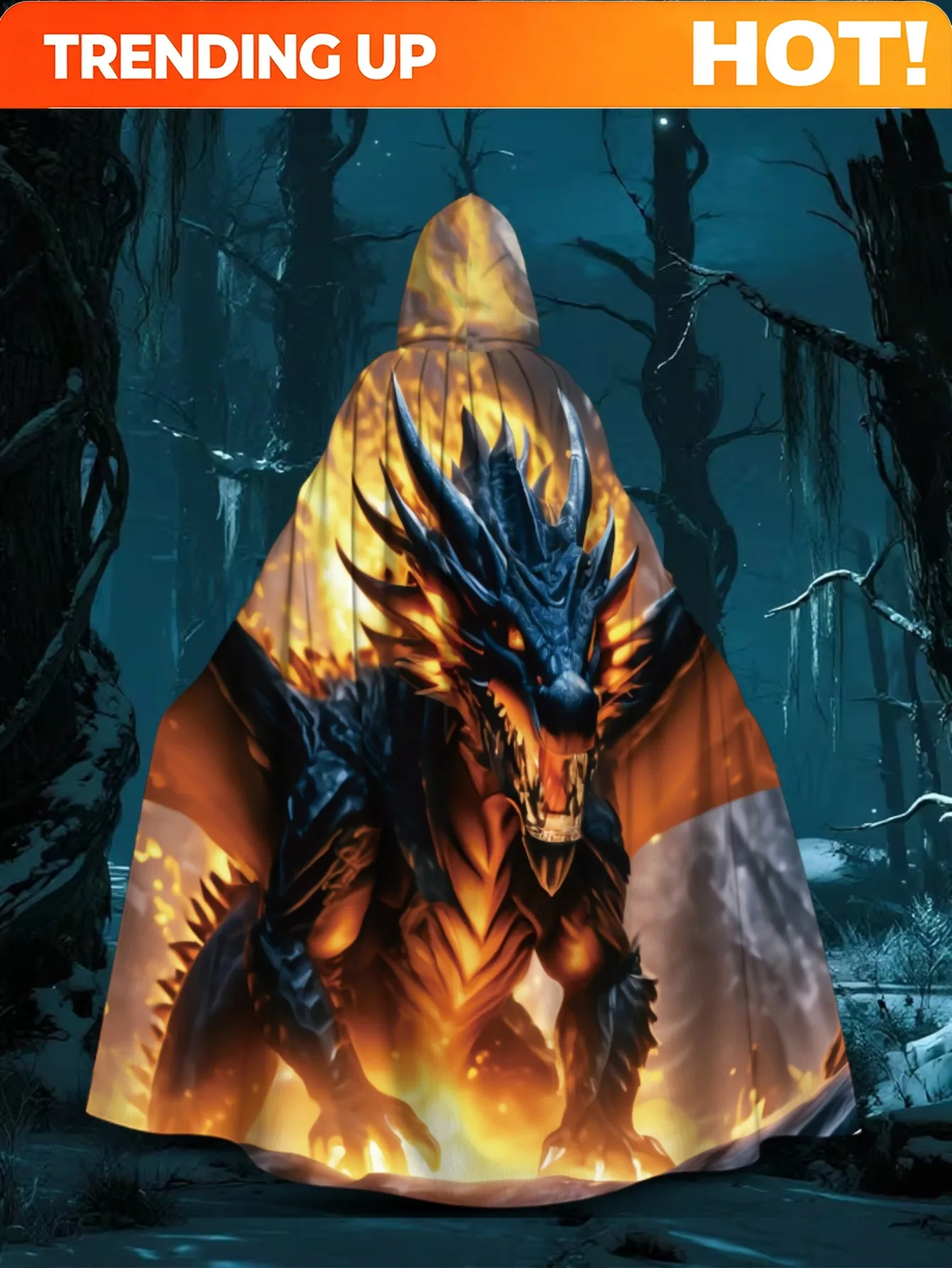 Customization 1pc 2D Flat Halloween Dragon Design Hooded Cape, A Cosplay Costume Suitable For Cosplay Parties, Themed Celebratio