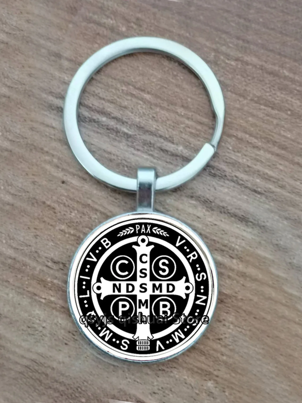 Saint Benedict Medallion Keychain I Love Jesus Glass Art Picture Handcraft Key Chain Catholic San Benito Key Ring Jewelry Gifts