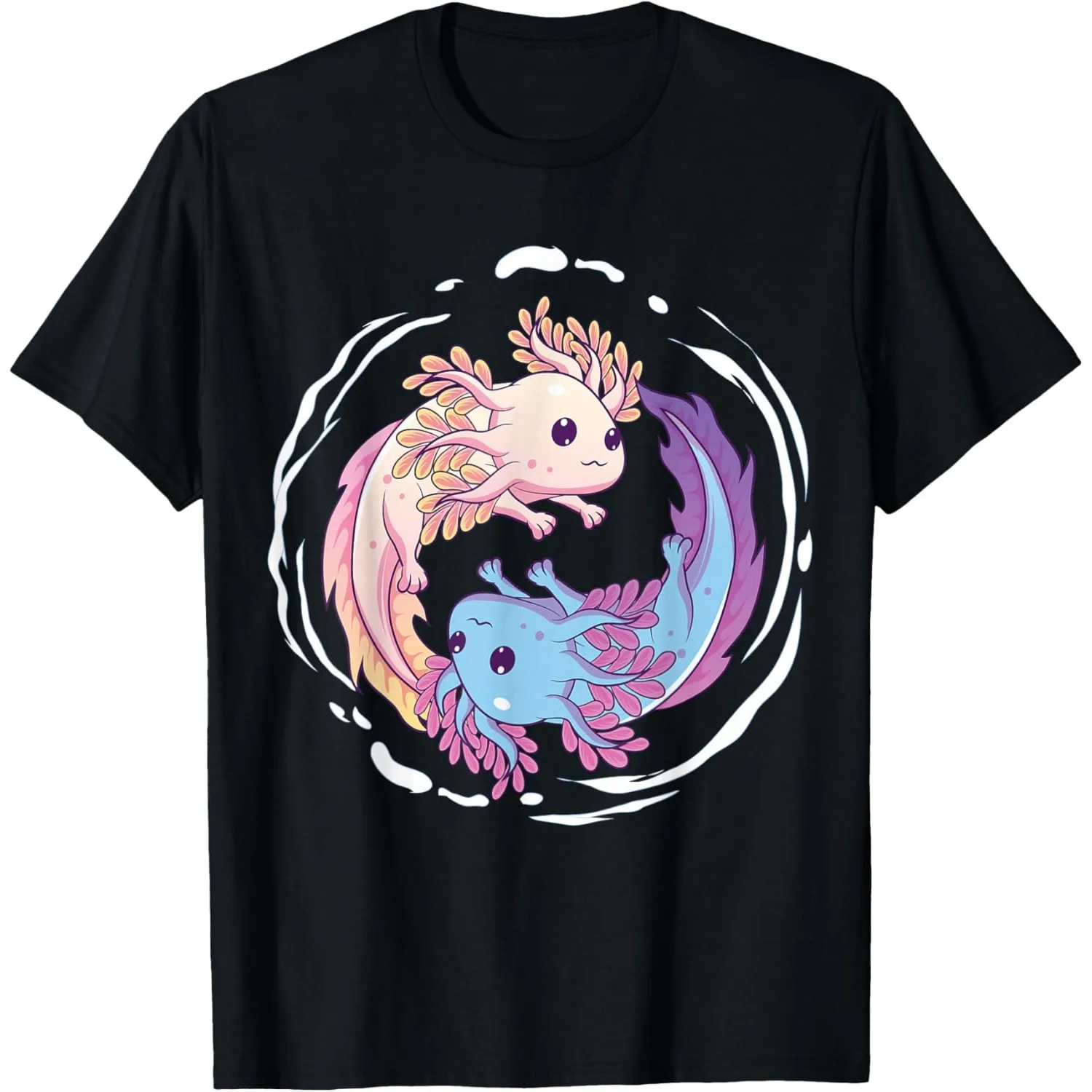 Axolotl Yin Yang Graphic T-Shirt Men Cotton Breathable Short Sleeve Round Tee