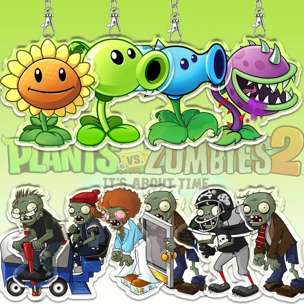 12cm Plants Vs. Zombies Acrylic Peashooter Double Sided Pattern Keychain Surrounding Acrylic Fun Accessories Children's Fun Gift