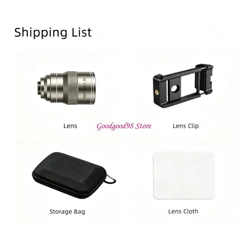 Smartphone Telephoto Lens 2X Reach with 17mm Threaded Mount, Metal Body for Travel City Portrait Framing and Phone Photo Use for