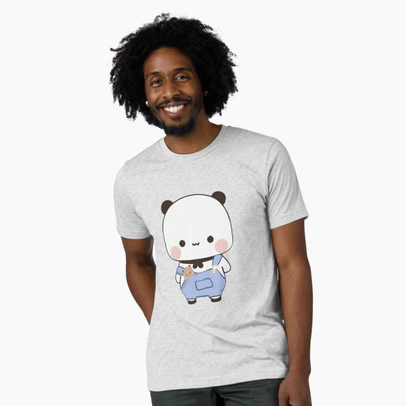 Bubu wearing a cute overall Gift t shirt ‌kawaii‌ Panda Bear Cartoon Graphic tee Cute Y2K Clothes 100% cotton All size Tee S-6XL