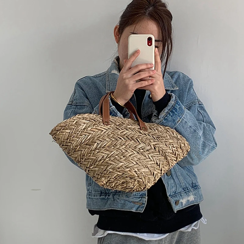 Casual Straw Women Shoulder Bags Woven Handbag Handmade Summer Beach Tote Fashion Exquisite Shopping Bags For Women