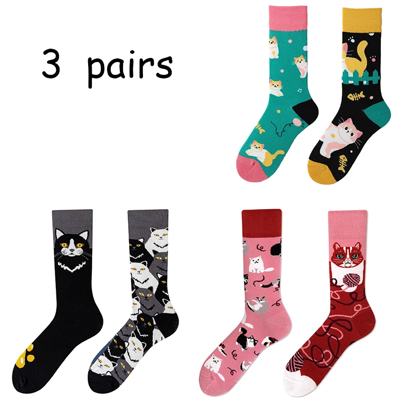 Women's Funny Animal Crew Socks， Colorful Socks ，Cats, Money, Zebras,Wine,Playing cards Pattern，Premium Cotton