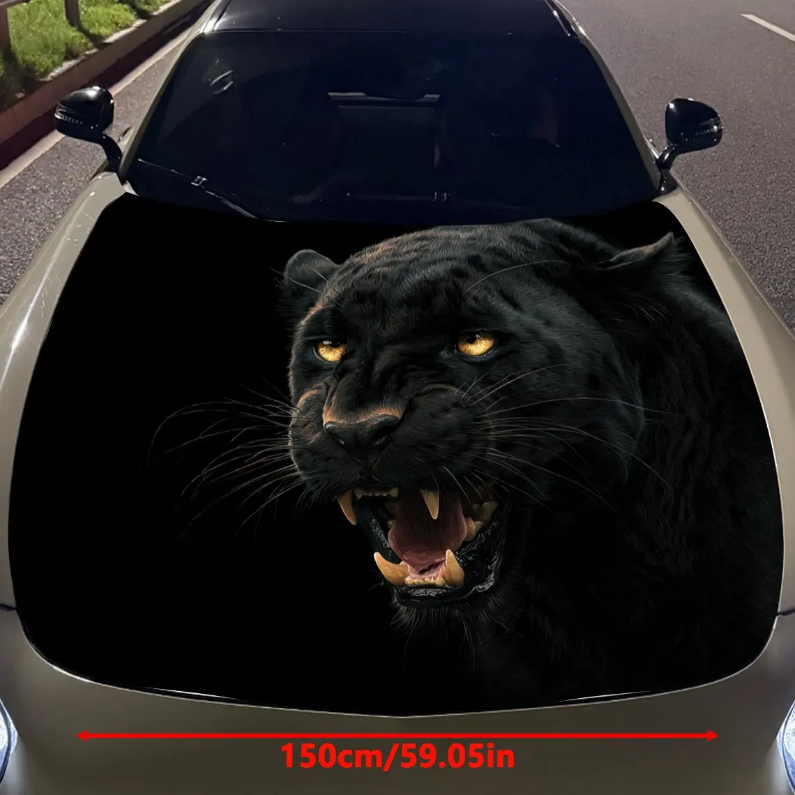 Car Decals Panthers with Sleek Black Fur, Fierce Roaring Expression, and a Dark - Hued Scene Car Hood Sticker, Waterproof Self -