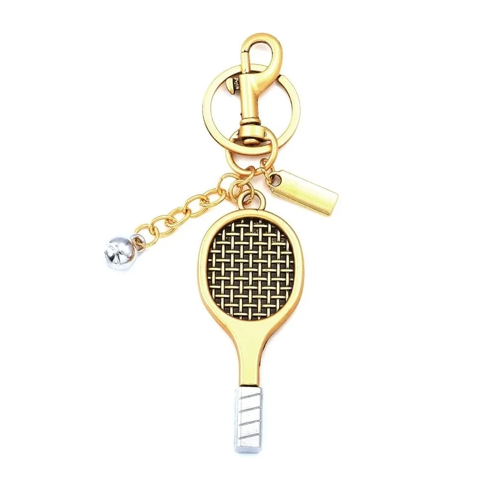 Mini Tennis Racket Keychain Alloy Sports Style Badminton Racket Keychain Tennis Racket Shape Car Keychain