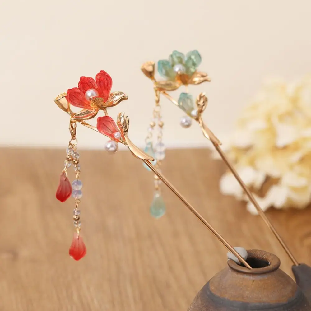 Tassel Flower Hair Stick Exquisite Chinese Style Hair Fork Hanfu Hair Stick Hair Accessories Hairpin Pearl Hair Stick Daily