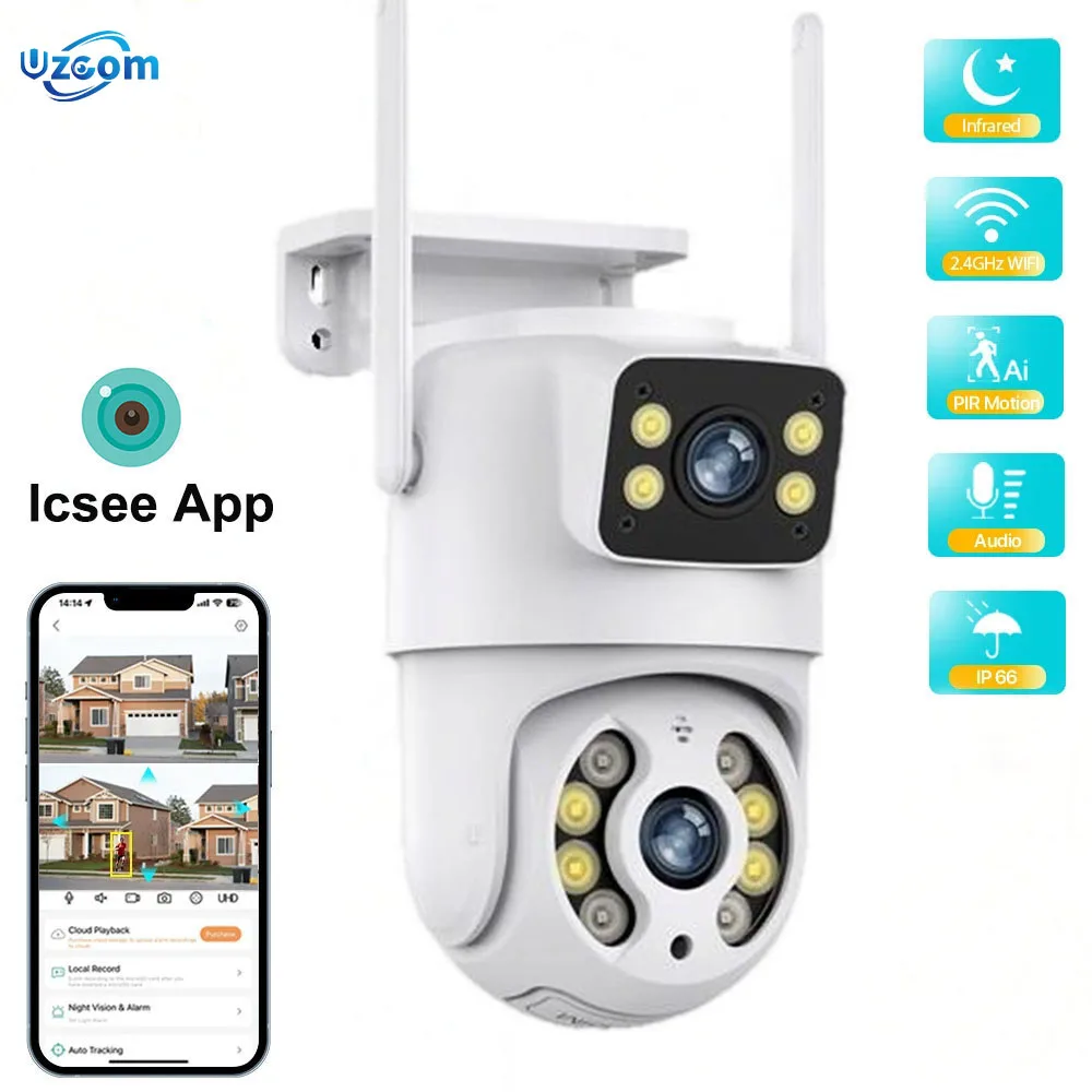 

4K PTZ IP Camera 6MP Dual Lens 5X Zoom Night Vision WiFi Surveillance Auto Tracking WiFi Camera Security Match Fit for ICsee NVR