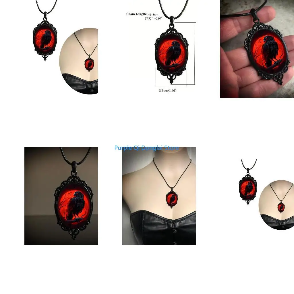 L21E Steampunks Gothic Necklace Black Bird Crow Choker Animal Jewelry Gothic Necklace