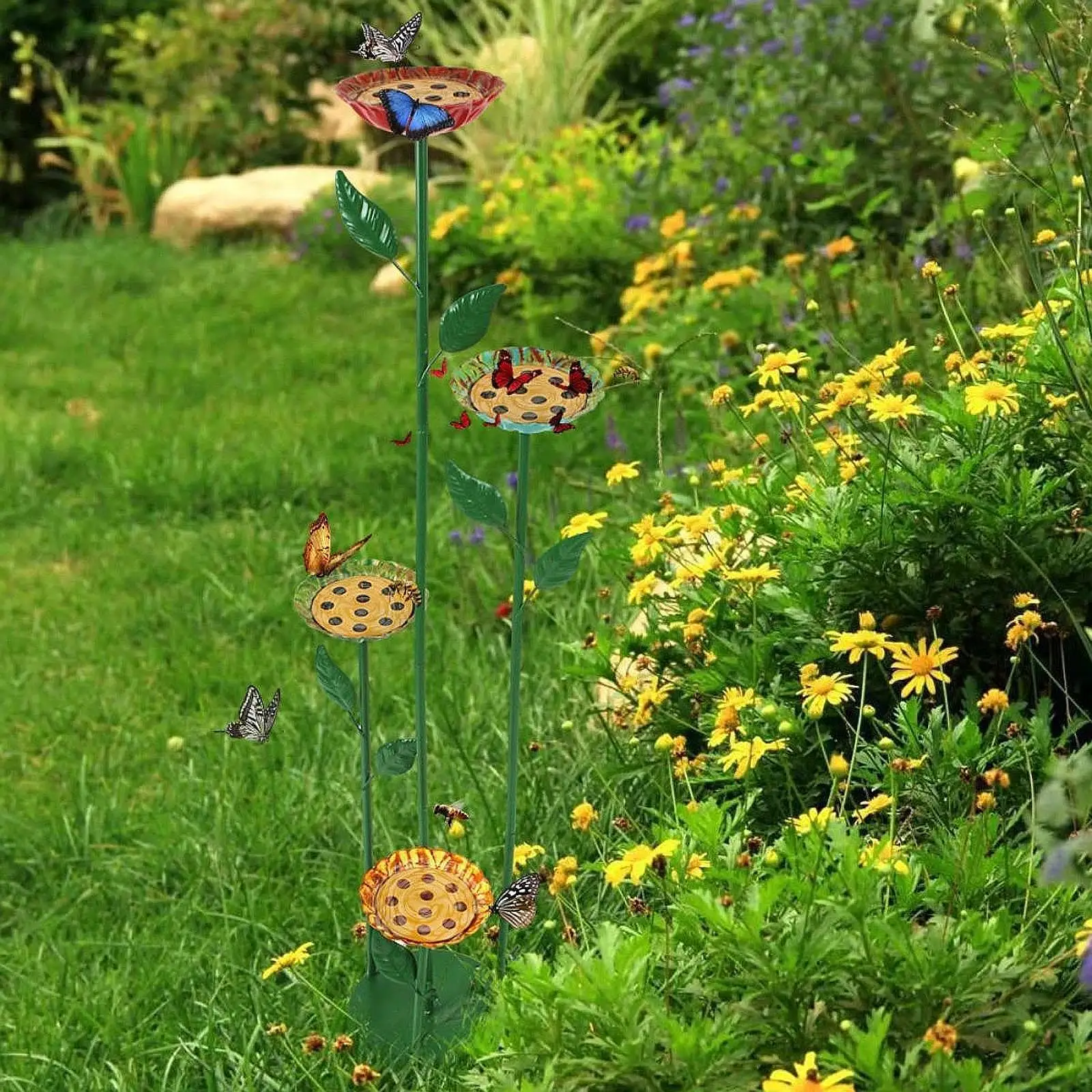 

Outdoor Bird Feeder, Yard Decoration, Flower Ornament Patio Accessory, Bee Butterfly Waterer for Lawn Yard