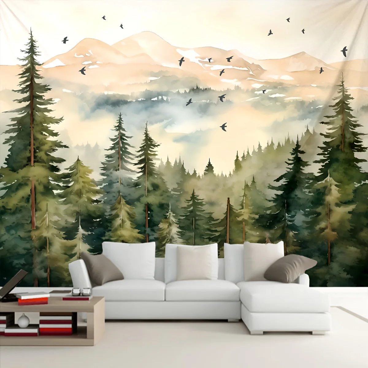 Fresh Forest Tapestry,Trees Large Size Peach Skin Fluorescent Photo Background,Bedroom Aesthetic Hanging Tapestry for Home Decor