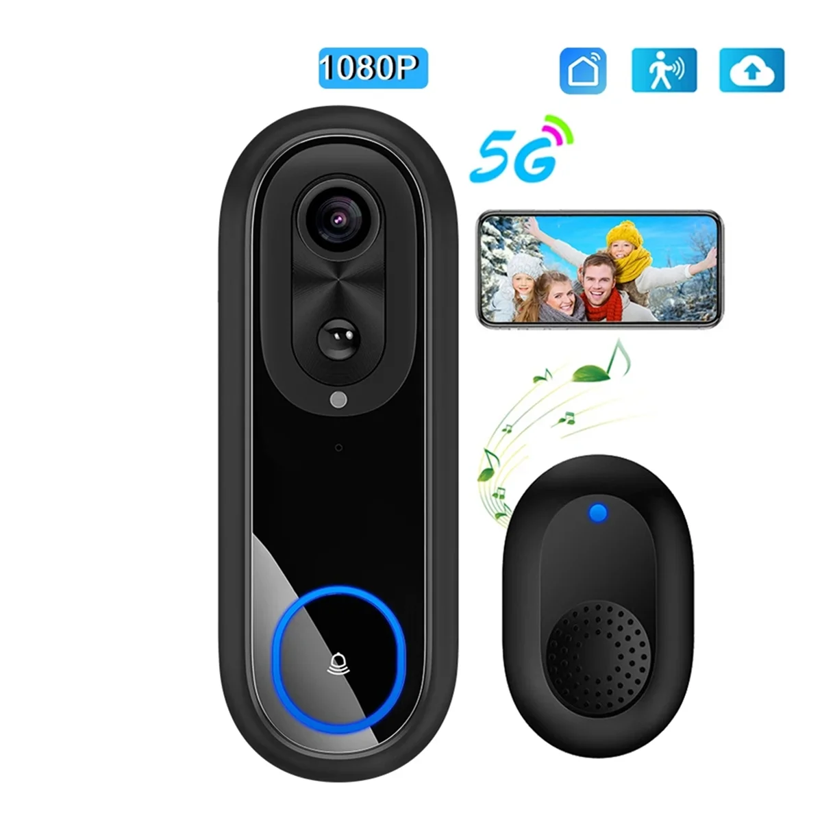 5G 2.4G WiFi Video Doorbell 1080P Wireless Smart Intercom Camera IP65 Waterproof Ring Bell with 7000mAh Battery