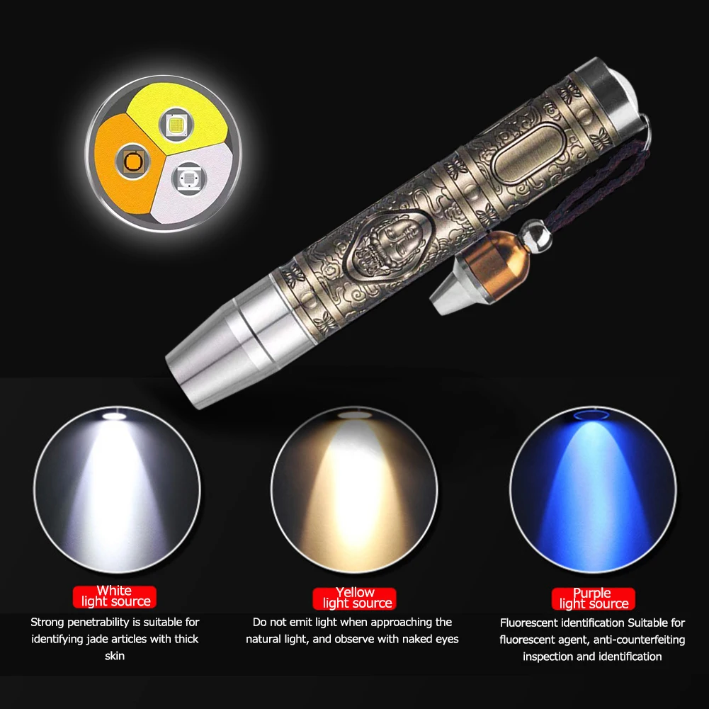 Identification Jade Flashlight 3 Modes UV Curing Light Ultraviolet Aluminum Alloy Strong for Emerald Jewelry for Gems Amber