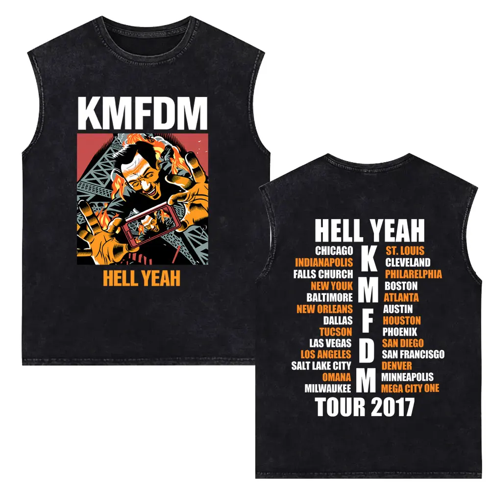 Rock Band Kmfdm Tour 2017 Vintage Washed Tank Tops Men Women Retro Gothic Punk Sleeveless Vest T Shirt Male Oversized Streetwear
