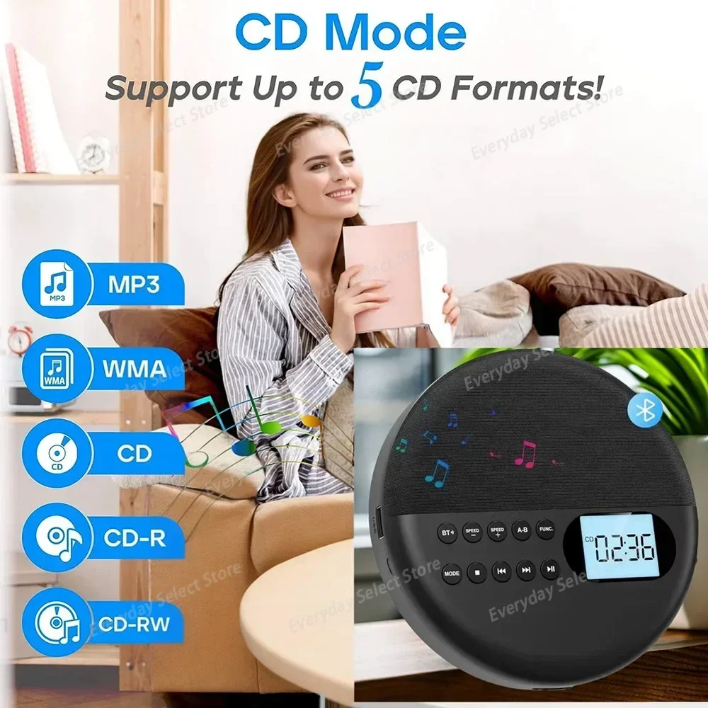 Student CD Disc Player, Dual‑Bluetooth Dual‑Speaker Audio Player, Repeater Function Support USB Playback for English Listening