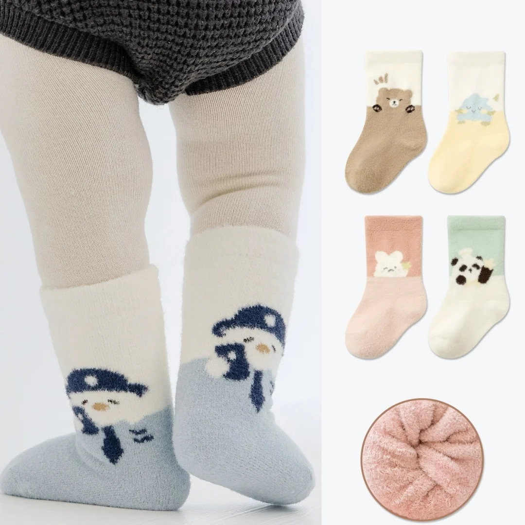 

5 Pairs Autumn Baby Socks 0-5T Cartoon Panda Bear Kids Girls In Tube Socks Thick Plush Warm Toddler Floor Sock