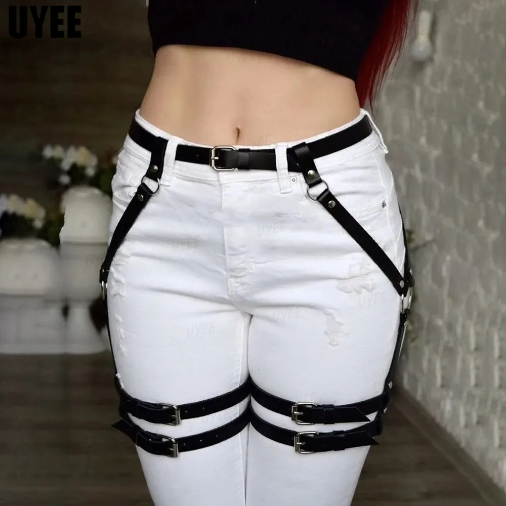 

UYEE Sexy Porn Underwear Women Harness Body Bondage Lingerie PU Leather Punk Garters Gothic Sword Belt Fetish Wear Rave Clothes