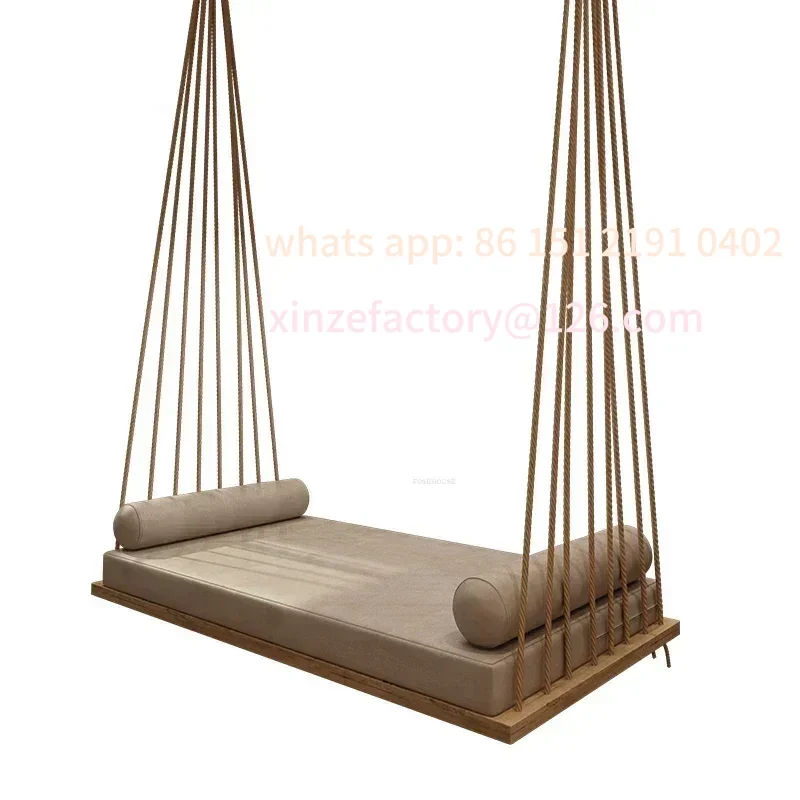 

Customizable Home Balcony Open-air Hammock Patio Bedroom Rest Rocking Chair Leisure Solid Wood Outdoor Swings Nordic