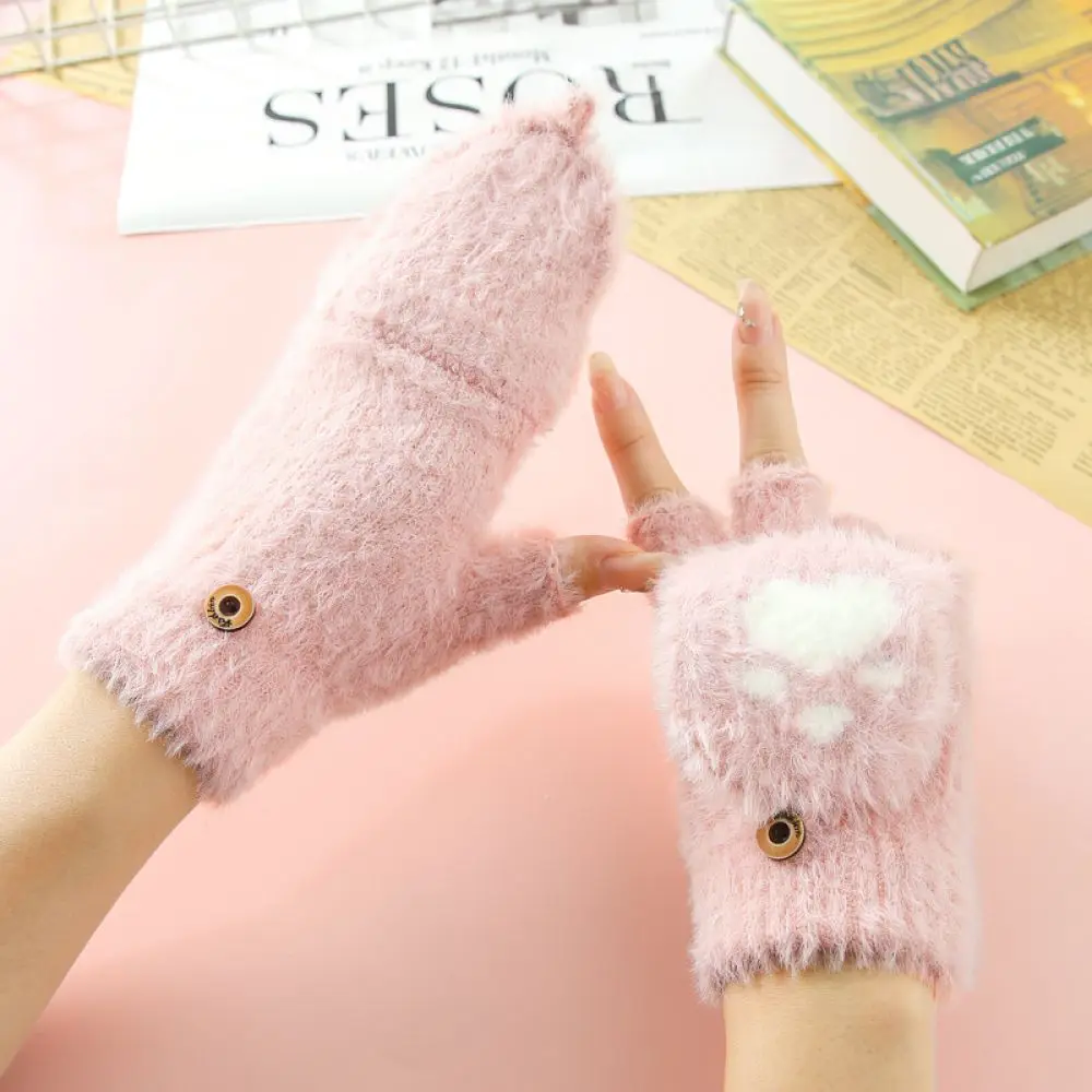 Cozy Knitted Convertible Fingerless Gloves For Jubangjiang Winter Warm Plush Lining Thermal Mittens Casual Student Outdoor Gear