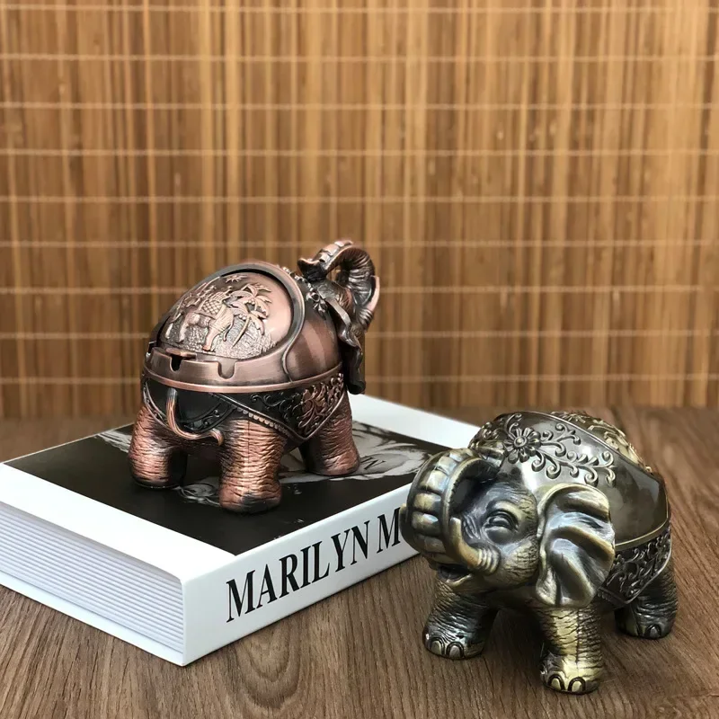 Elephant Ashtray Creative Personality Trend With Cover Windproof Metal Home Living RoomTea Table Ornaments