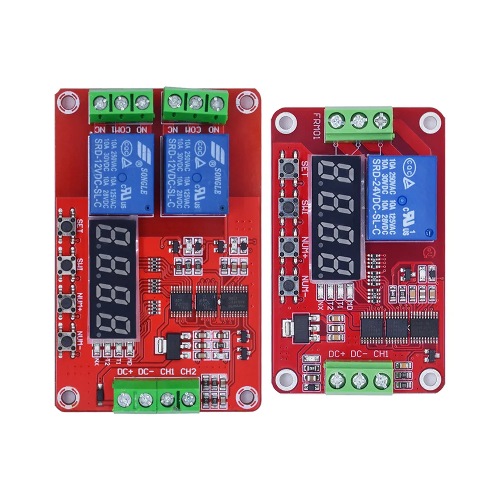 1/2 Channel Multifunction Time Relay Module, 5V/12V/24V Delay Self-locking Cycle Timer for PLC Control, Sold in 2pcs