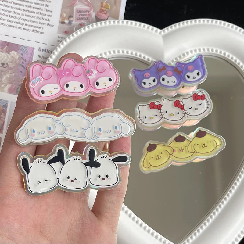 Sanrio Haarspeld Anime Figuren Kuromi Melodie Hello Kitty Cinnamoroll Thema Cartoon Barrettes Schattige Zoete Acryl Eendenbek Haarclip