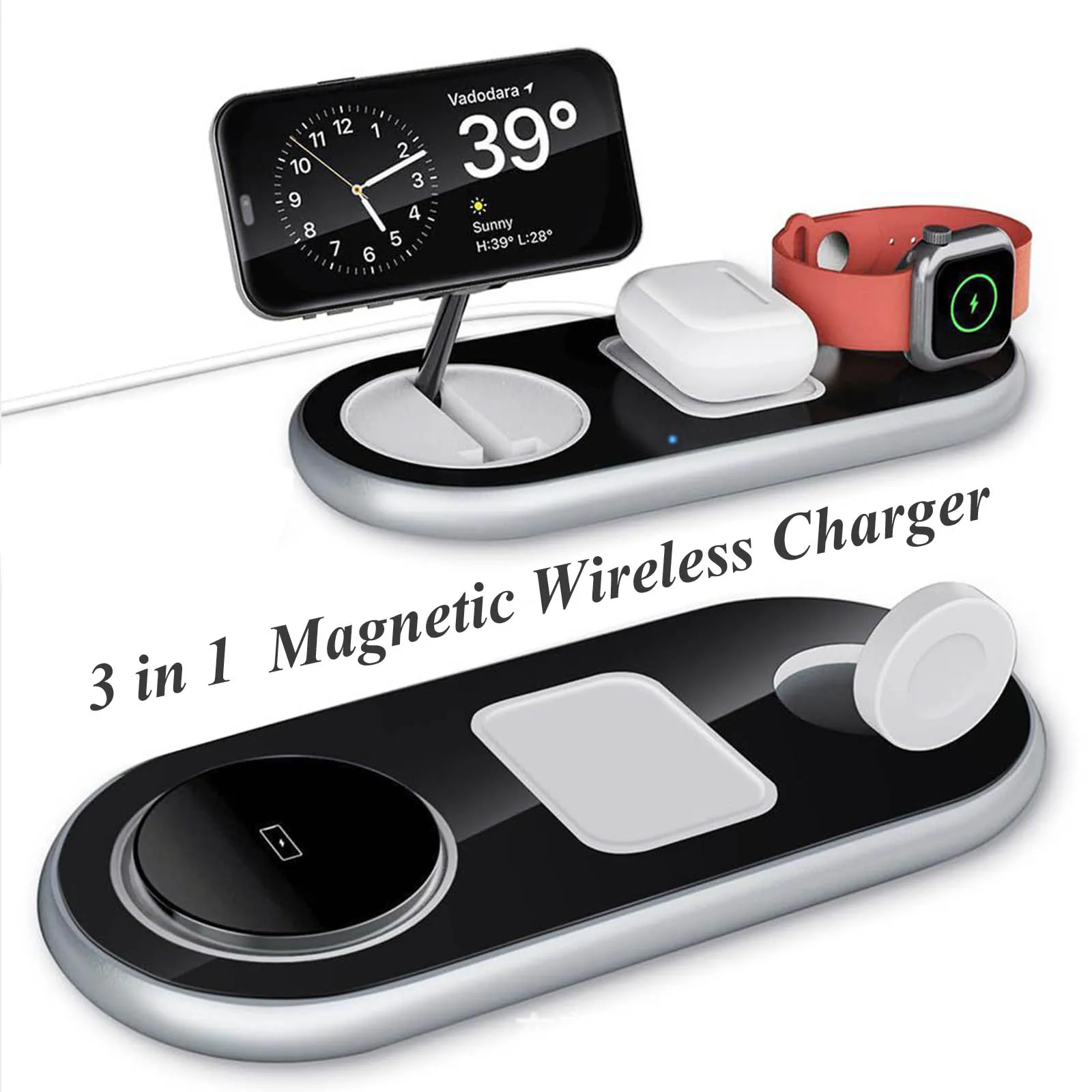 3 in 1 Foldable Magnetic Wireless Charger For iPhone 15 14 13 12 Pro Max Airpods Apple Watch 8 7 Portable Charger For Cell Phone