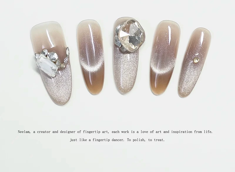 

Light Luxury Advanced Sense Wearing Nail Smile French Cat Eye Manicure Medium and Long High Quality Manicure Custom Products