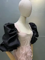 Maniche da sposa in raso maniche a sbuffo da sposa polsini in raso nero bicipite da sposa staccabile di media lunghezza per eleganti guanti da sposa