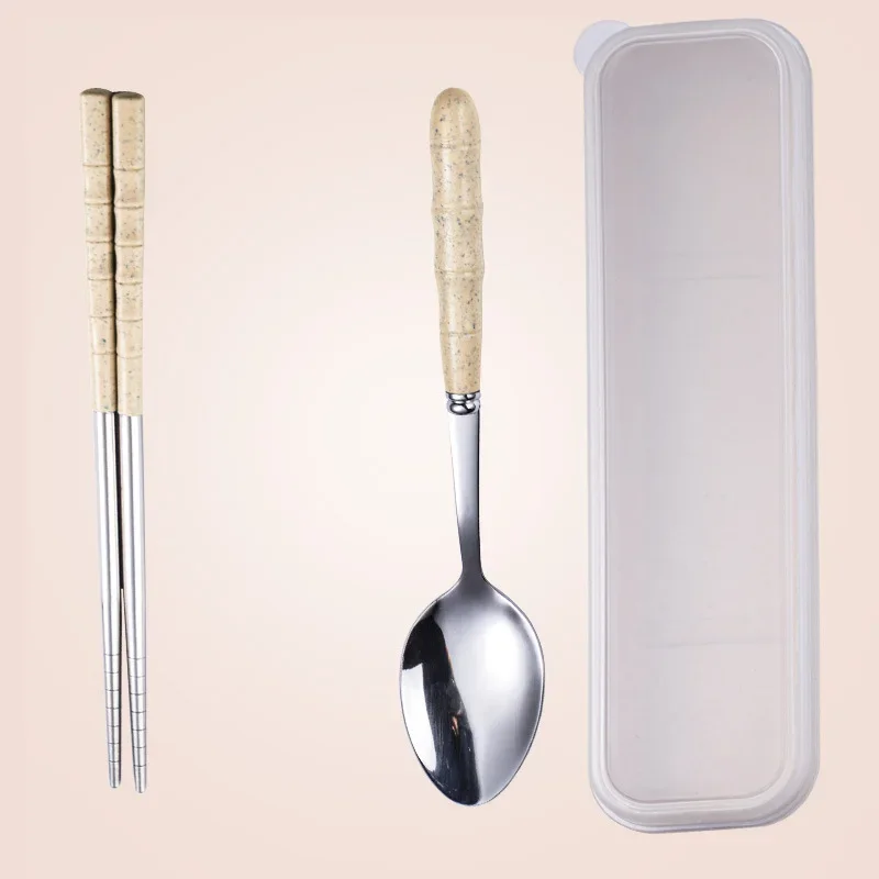 2/3PCS Spoon Fork Chopstick Cutlery Portable Dinnerware Kit Lunch Tableware With Box Set 401 Stainless Steel Kitchen Accessories