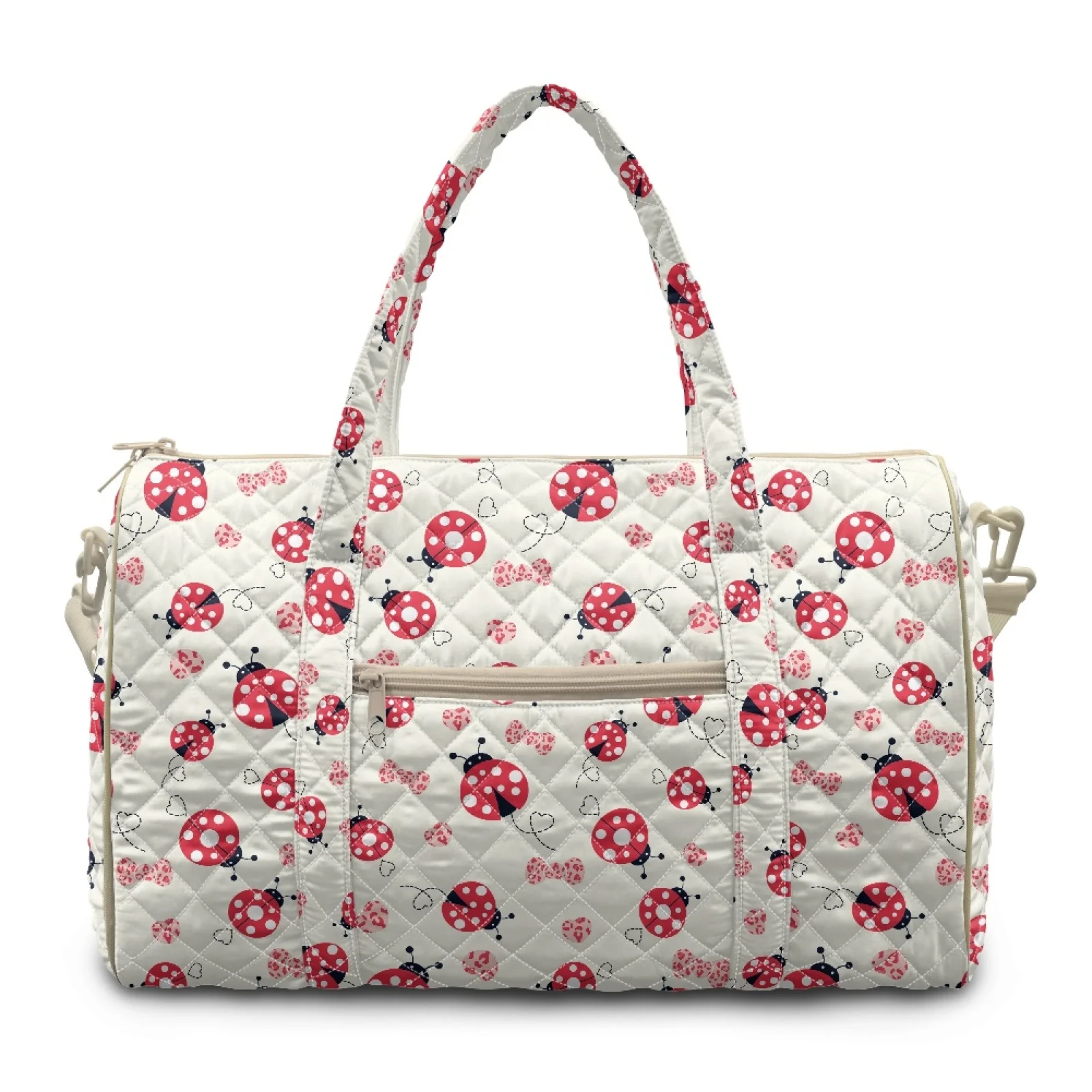 Coloranimal Red Ladybug Print Quilted Duffle Bag Polyester Adjustable Strap Personal Item Bag for Yoga New Trend