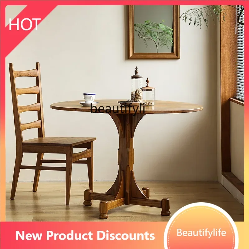 

A57 A57 Medieval solid wood dining table household Nordic Myanmar old teak retro round table restaurant solid wood dining table