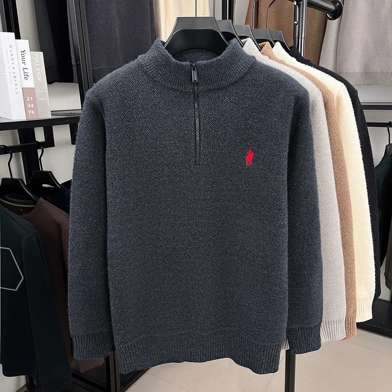 Luxusmarke Herrenpullover Winter Neu Verdickter Warmer Rollkragenpullover Mode Klassischer Paul Pony Bestickter Samt-Strickpullover – Detail 17