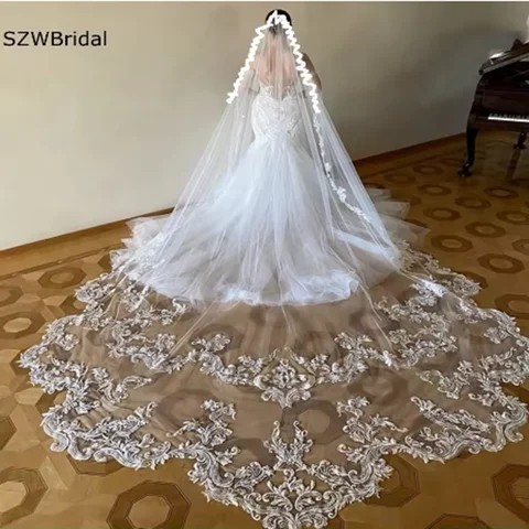 맞춤 제작된 풀 레이스 엣지 대성당 웨딩 베일