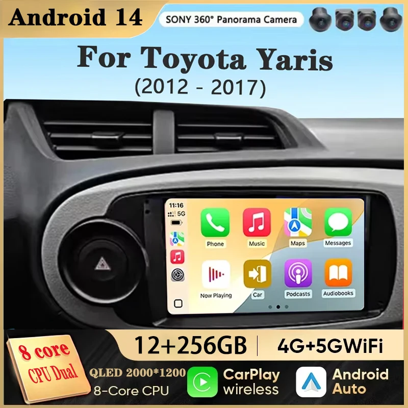 Android 14 For Toyota Yaris 2012 - 2017 Car Radio Autoradio GPS Navigation Multimedia Player Carplay Stereo 2 Din DVD Head Unit