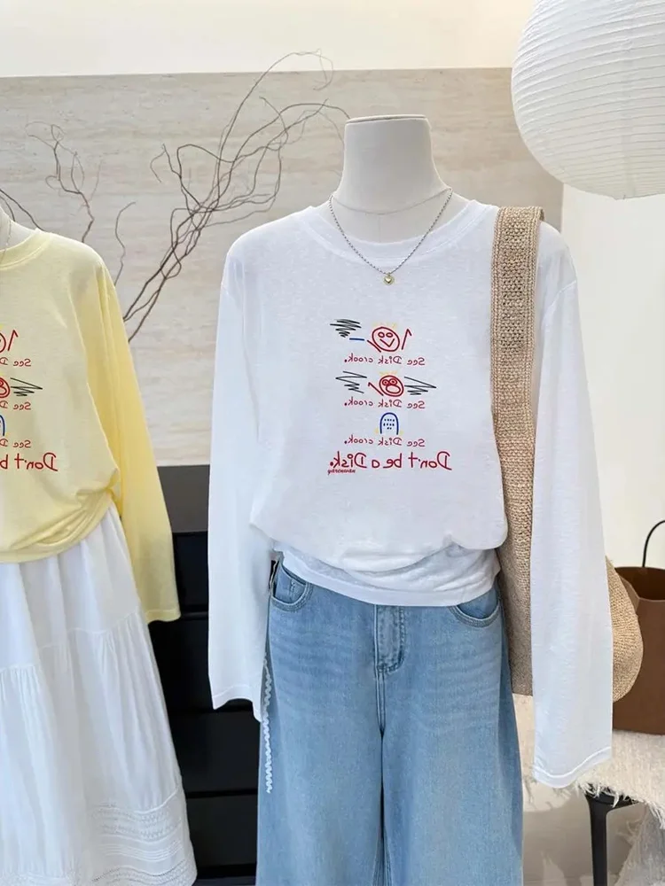 Cool Cotton T-Shirt Women's Thin Large Size Loose Long Sleeve Casual Air Conditioning Cover up Sun Protection Clothing