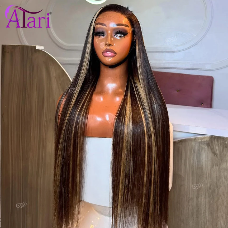 

13x6 Lace Frontal Balayage White 27 Human Hair Wigs Transparent 13x4 Lace Front Highlights Straight Wig Pre Plucked for Women