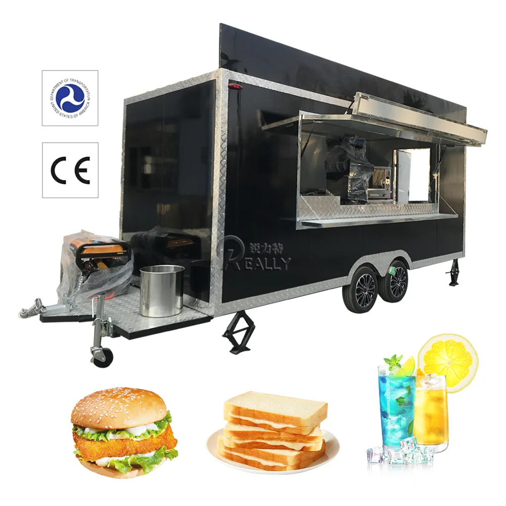 CE DOT Approved Fast Food Trailer Mobile Bar Food Truck Street Ice Cream Coffee Hotdog Cart With Light Box