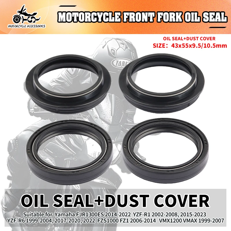 

SJ 43X55X9.5/10.5 Motorcycle Parts Front Suspension Sealing Kit Oil Seal Dust Cover For Yamaha YZF-R1 YZF-R6 MT-10 XTZ700 Tenere