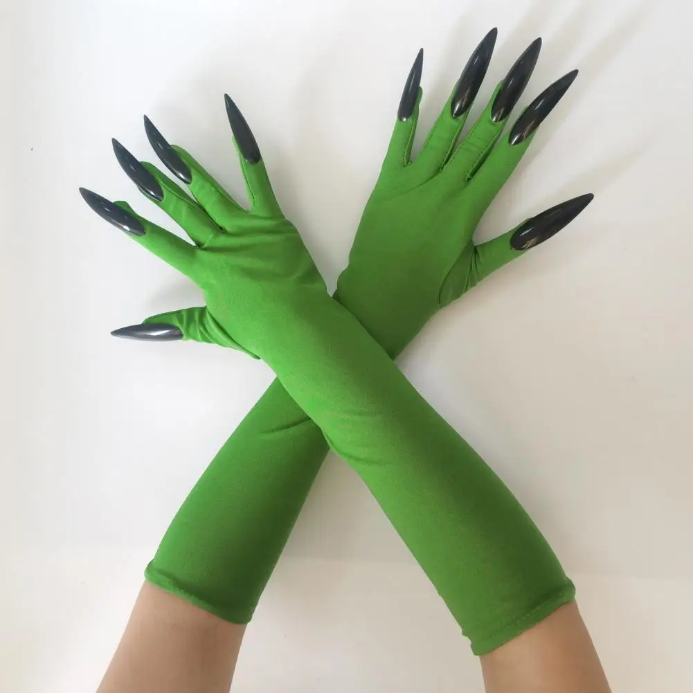 Fashionable Nail Gloves Witch Claw Gloves with Long Fingernails for Halloween Costume Props Stage Performance for Role-playing