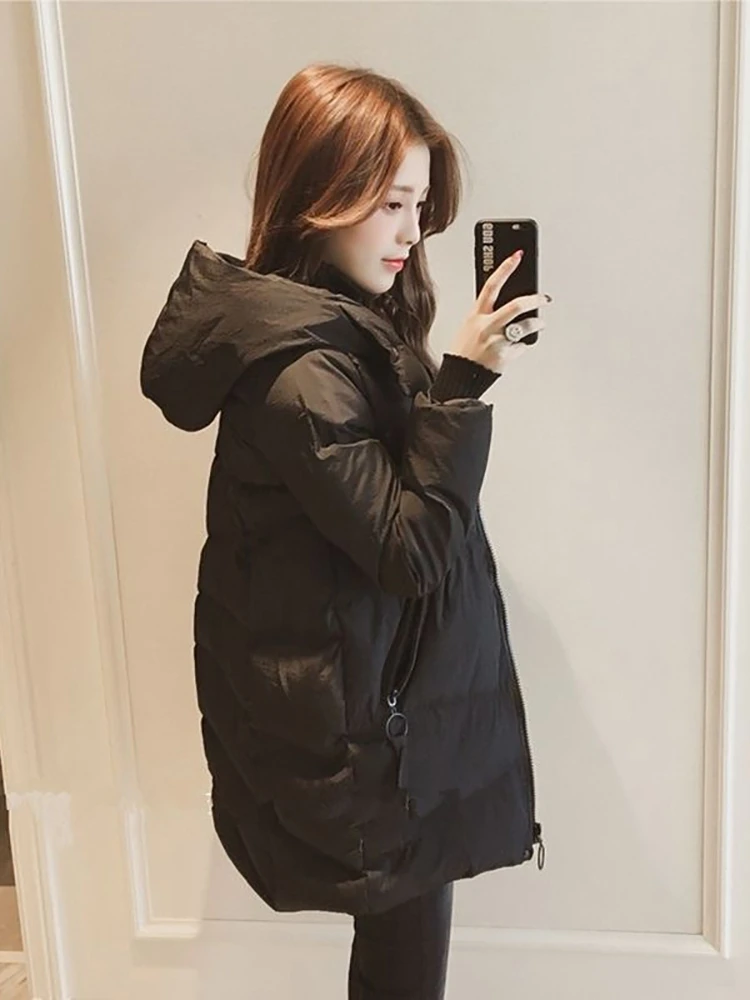 

Женское зимнее легкое хлопковое пальто Bla с капюшоном на пуху, модная верхняя одежда в Корейском стиле