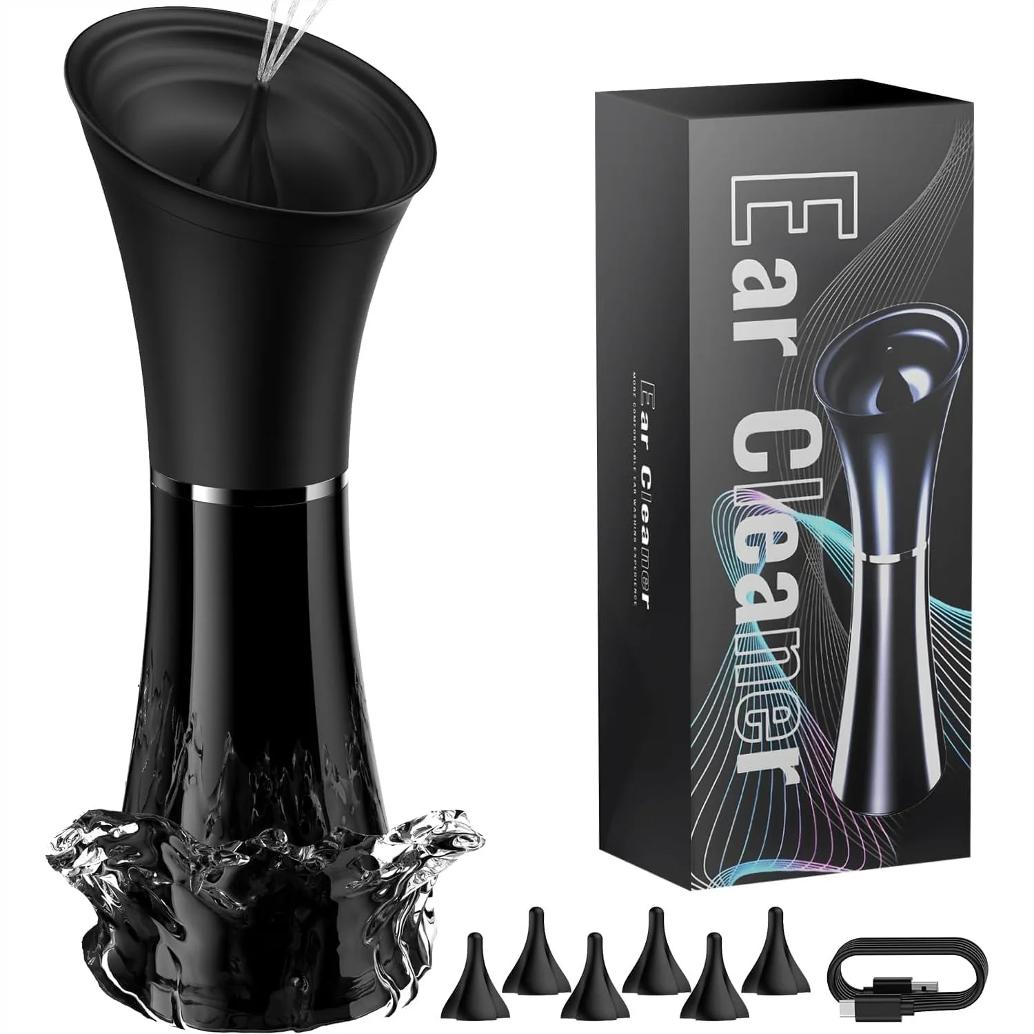 

Electric Ear Wax Removal Tool with Irrigation Flusher, 6 Tips & 4 Pressure Settings for Gentle Ear Cleaning