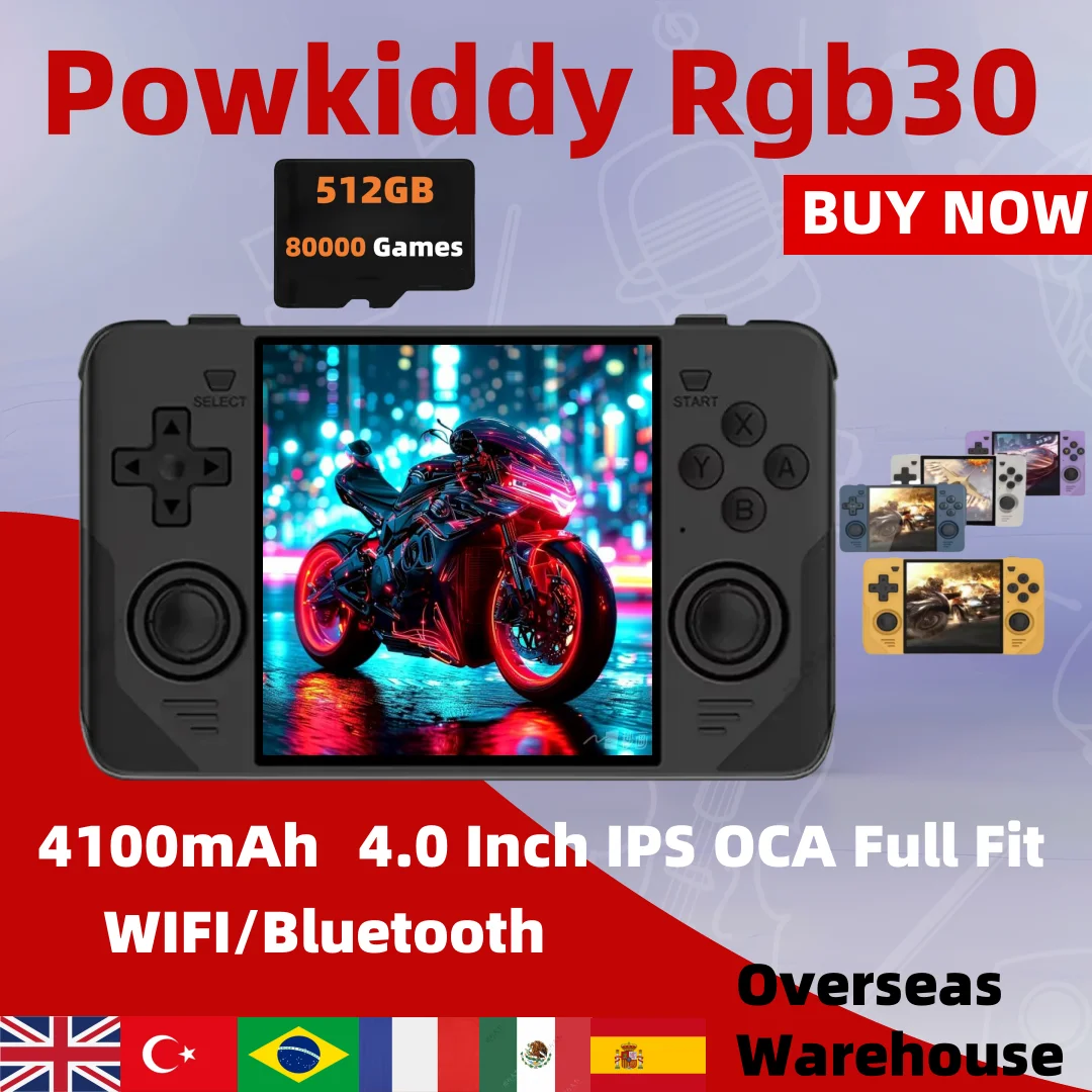 

POWKIDDY RGB30 Retro Portable Handheld Game Machine 4 Inch HD IPS Screen Handheld Video Players 512G PSP WIFI Double Joystick