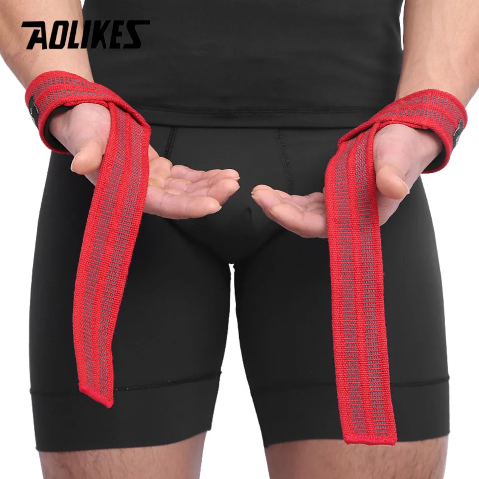 AOLIKES 1 Pair Adjustable Silicone Anti-skid Fitness Dumbbell Training Cotton Weight Lifting Straps Wrist Support Strap Brace